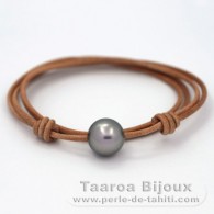 Leder Halsband und 1 Rund TahitiPerle C 13.2 mm