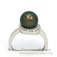Silber mit einer Schicht Rhodium bedeckt Ring und 1 Rund TahitiPerle C+ 9.2 mm