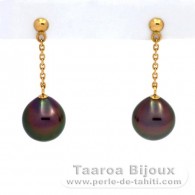 18K Gold Ohrringe und 2 Semi Barocke TahitiPerlen A 9.1 mm