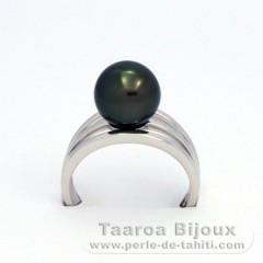 Silber mit einer Schicht Rhodium bedeckt Ring und 1 Rund TahitiPerle C 9.8 mm