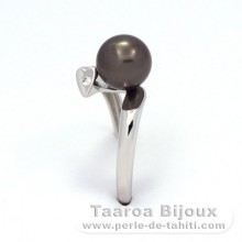 Rhodiniertem 925er Sterling Silber Ring und 1 Rund TahitiPerle A 7.6 mm