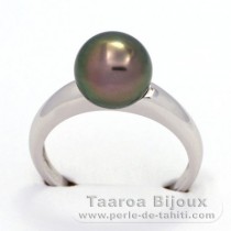 Rhodiniertem 925er Sterling Silber Ring und 1 Rund TahitiPerle C 9.1 mm