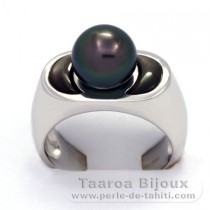 Rhodiniertem 925er Sterling Silber Ring  und 1 Rund TahitiPerle  B  9.1 mm