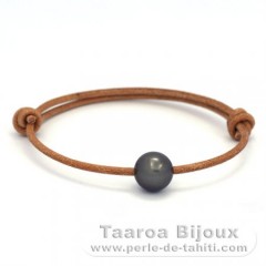 Leder Armband und 1 Rund TahitiPerle C 10.6 mm