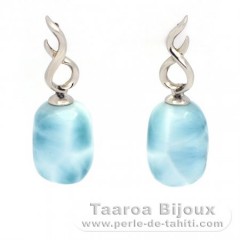 Silber Ohrringe und 2 Larimar - 13 x 9 x 7.5 mm - 3.4 gr