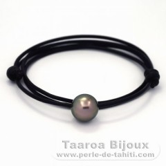 Leder Halsband und 1 Rund TahitiPerle C 13.4 mm