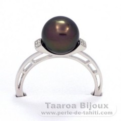 Rhodiniertem 925er Sterling Silber Ring und 1 Rund TahitiPerle B 8.8 mm