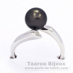 Rhodiniertem 925er Sterling Silber Ring und 1 Rund TahitiPerle B 8.3 mm