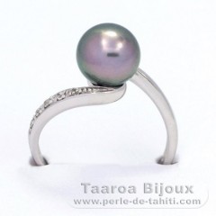 Rhodiniertem 925er Sterling Silber Ring und 1 Rund TahitiPerle C 8.3 mm