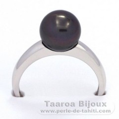 Rhodiniertem 925er Sterling Silber Ring und 1 Rund TahitiPerle B 9.2 mm