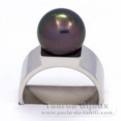 Rhodiniertem 925er Sterling Silber Ring und 1 Rund TahitiPerle B 10.8 mm