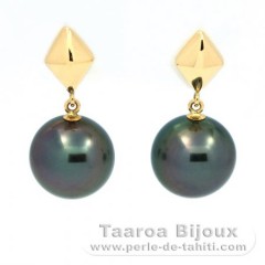 18K Gold Ohrringe und 2 Runde TahitiPerlen B 8.3 mm