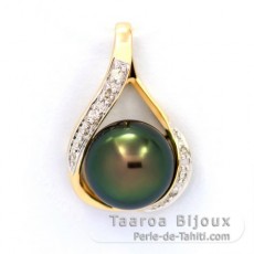 14K Gold Anhnger + 6 diamante und 1 Rund TahitiPerle C 11.7 mm