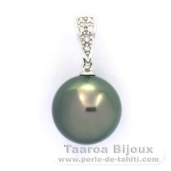 14K Weissgold Anhnger + 6 diamante und 1 Rund TahitiPerle B 11.8 mm