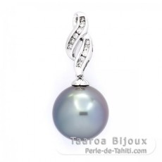 14K Weissgold Anhnger + 11 Diamante und 1 Rund TahitiPerle B/C 13 mm