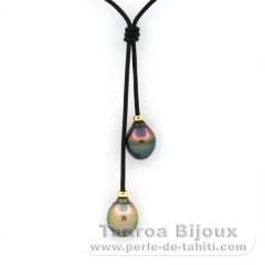 Leder Halsband und 2 Circlese TahitiPerlen B 10.8 mm