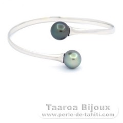 Sterling Silber Armband und 2 Runde TahitiPerlen C 10.6 mm