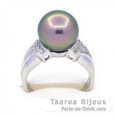 Rhodiniertem 925er Sterling Silber Ring und 1 Rund TahitiPerle C+ 11.5 mm