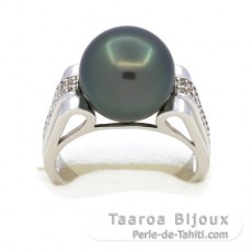 Rhodiniertem 925er Sterling Silber Ring und 1 Rund TahitiPerle C 11.8 mm