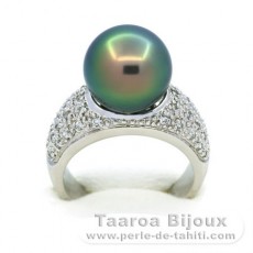 Rhodiniertem 925er Sterling Silber Ring und 1 Rund TahitiPerle C+ 11.5 mm