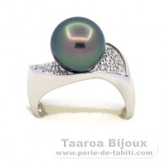 Rhodiniertem 925er Sterling Silber Ring und 1 Rund TahitiPerle B 10.1 mm