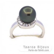 Rhodiniertem 925er Sterling Silber Ring und 1 Rund TahitiPerle B 9.5 mm