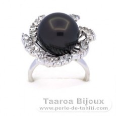 Rhodiniertem 925er Sterling Silber Ring und 1 Rund TahitiPerle C 14 mm