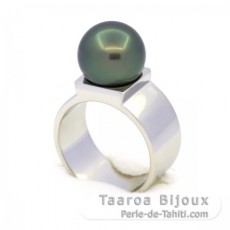 Rhodiniertem 925er Sterling Silber Ring und 1 Rund TahitiPerle B 10.9 mm