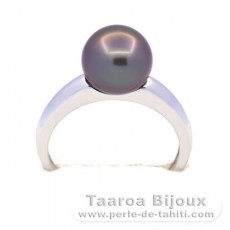 Rhodiniertem 925er Sterling Silber Ring und 1 Rund TahitiPerle B 9.3 mm