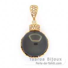 18K Gold Anhnger + 35 diamante und 1 Rund TahitiPerle B 13.9 mm