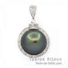 14K Weissgold Anhnger + 74 diamante 1 Rund TahitiPerle B 14.8 mm