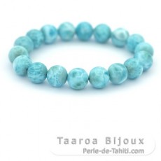 Armband aus 18 Larimar-Perlen - 11 bis 11.2 mm - 16 cm - 35.5 gr
