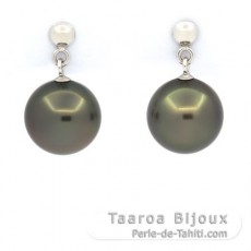 14K Weissgold Ohrringe und 2 Runde TahitiPerlen A & B 9.2 mm