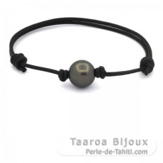 Leder Armband und 1 Rund TahitiPerle C 12.3 mm