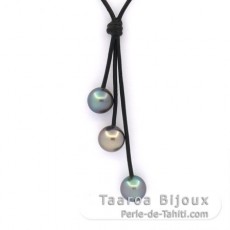 Leder Halsband und 3 Fast Runde TahitiPerlen C 10.1 bis 10.3 mm