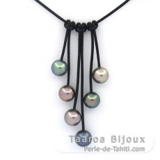 Leder Halsband und 6 Rund TahitiPerlen C 10 bis 10.4 mm