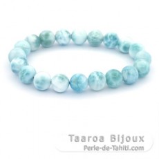 Armband aus 20 Larimar-Perlen - 9.5 bis 9.7 mm - 16 cm - 25.8 gr