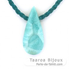 Baumwolle Halsband und 1 Larimar - 35 x 14 x 7 mm - 7.3 gr