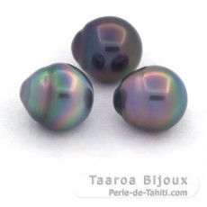 Lot von 3 Semi Barocke TahitiPerlen B von 10.6 bis 10.9 mm