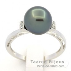 Rhodiniertem 925er Sterling Silber Ring und 1 Rund TahitiPerle B 9.3 mm