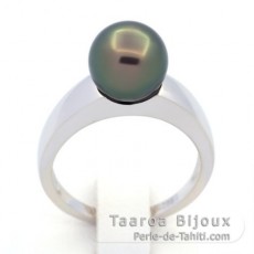 Rhodiniertem 925er Sterling Silber Ring und 1 Rund TahitiPerle B 8.6 mm