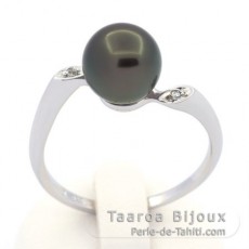 Rhodiniertem 925er Sterling Silber Ring und 1 Fast Rund TahitiPerle B 8.9 mm