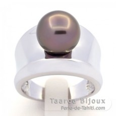 Rhodiniertem 925er Sterling Silber Ring und 1 Rund TahitiPerle B 10.8 mm