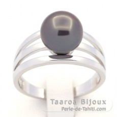 Rhodiniertem 925er Sterling Silber Ring und 1 Rund TahitiPerle C 9 mm