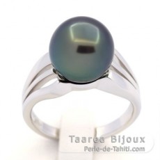 Rhodiniertem 925er Sterling Silber Ring und 1 Rund TahitiPerle B/C 10.9 mm
