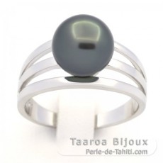 Rhodiniertem 925er Sterling Silber Ring und 1 Rund TahitiPerle B 9.5 mm