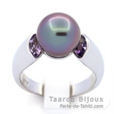 Rhodiniertem 925er Sterling Silber Ring und 1 Rund TahitiPerle B+ 9.8 mm