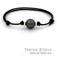 Leder Armband und 1 Rund TahitiPerle C 11.5 mm