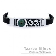 Armband aus Edelstahl, Neopren und 1 Rund TahitiPerle C 10.4 mm