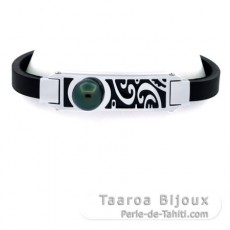 Armband aus Edelstahl, Neopren und 1 Runde TahitiPerle C 10.4 mm